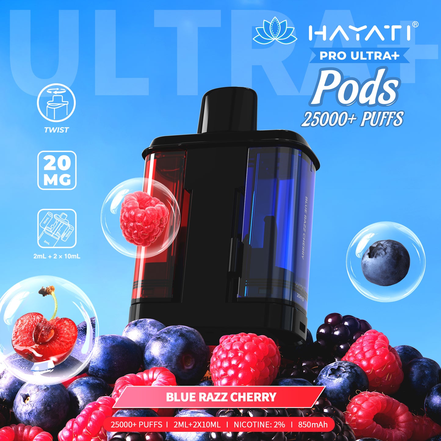 HAYATI PRO ULTRA PLUS PODS BLUE RAZZ CHERRY 25000 Puffs