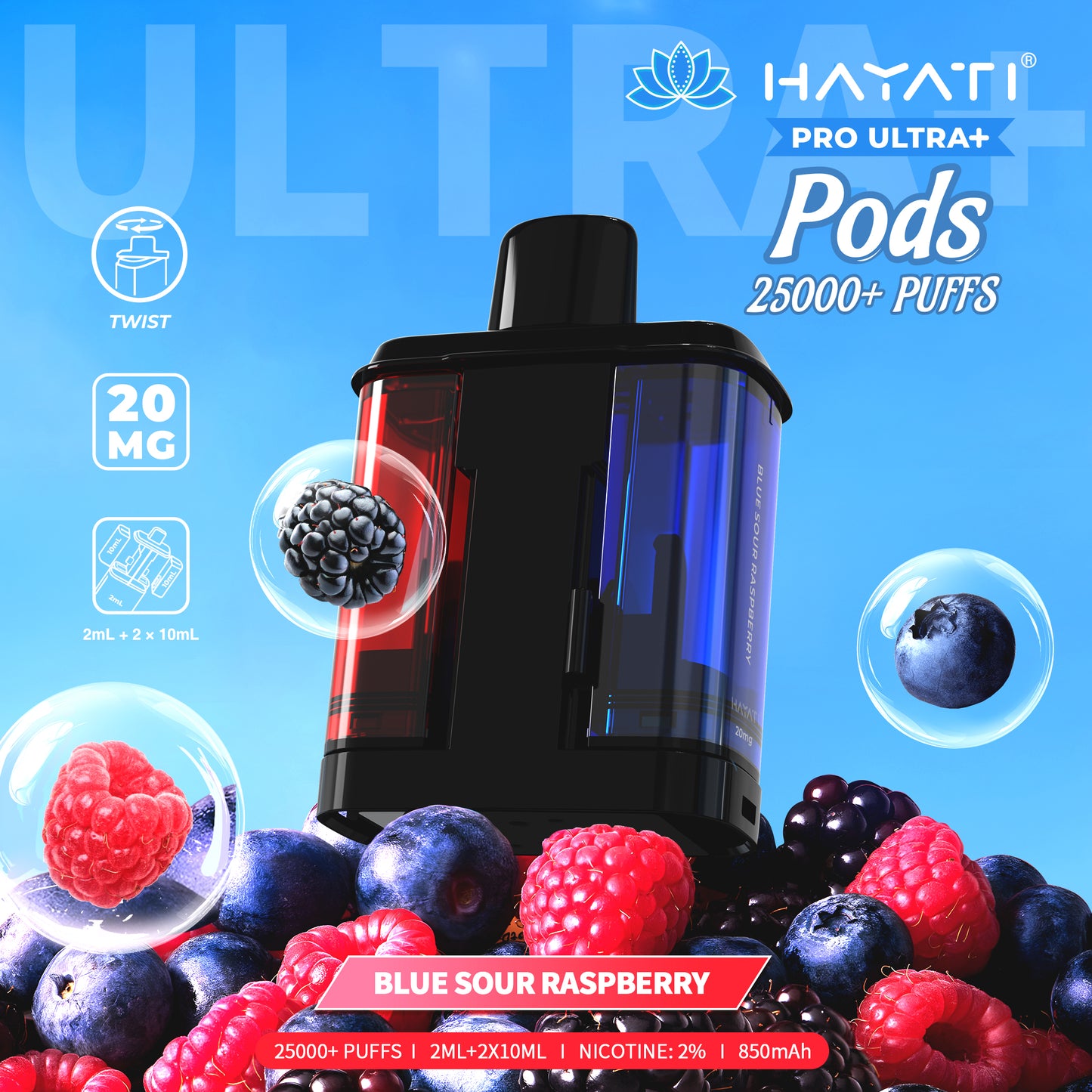 HAYATI PRO ULTRA PLUS PODS BLUE SOUR RASPBERRY 25000 Puffs