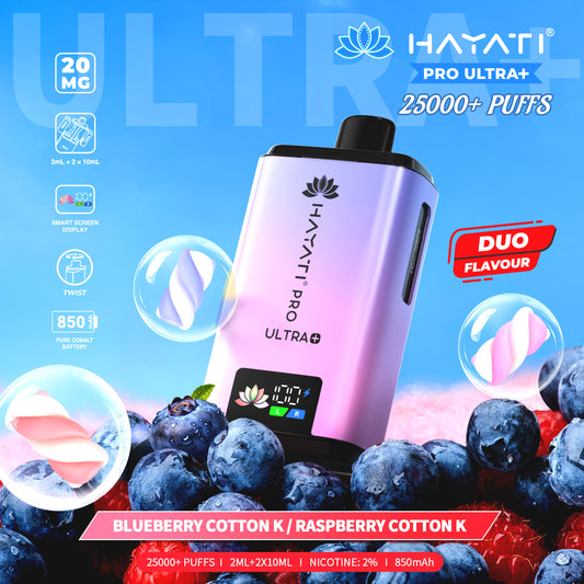 HAYATI PRO ULTRA PLUS KIT BLUEBERRY COTTON K / RASPBERRY COTTON K 25000 Puffs
