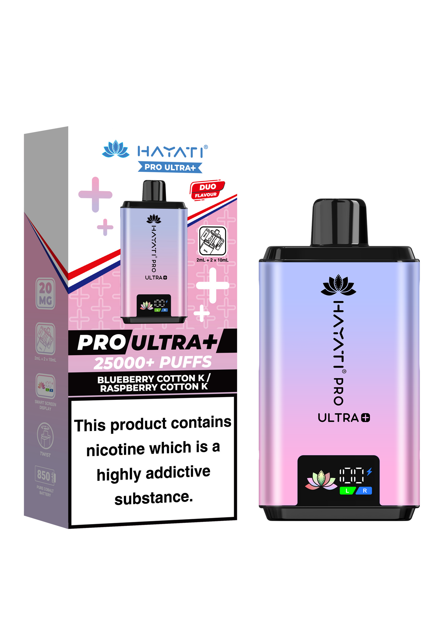 HAYATI PRO ULTRA PLUS KIT BLUEBERRY COTTON K / RASPBERRY COTTON K 25000 Puffs