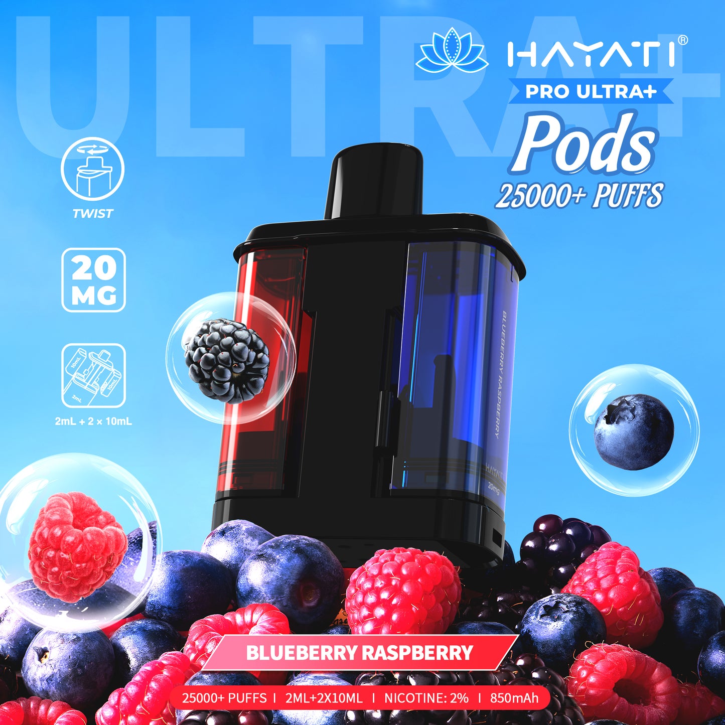 HAYATI PRO ULTRA PLUS PODS BLUEBERRY RASPBERRY 25000 Puffs