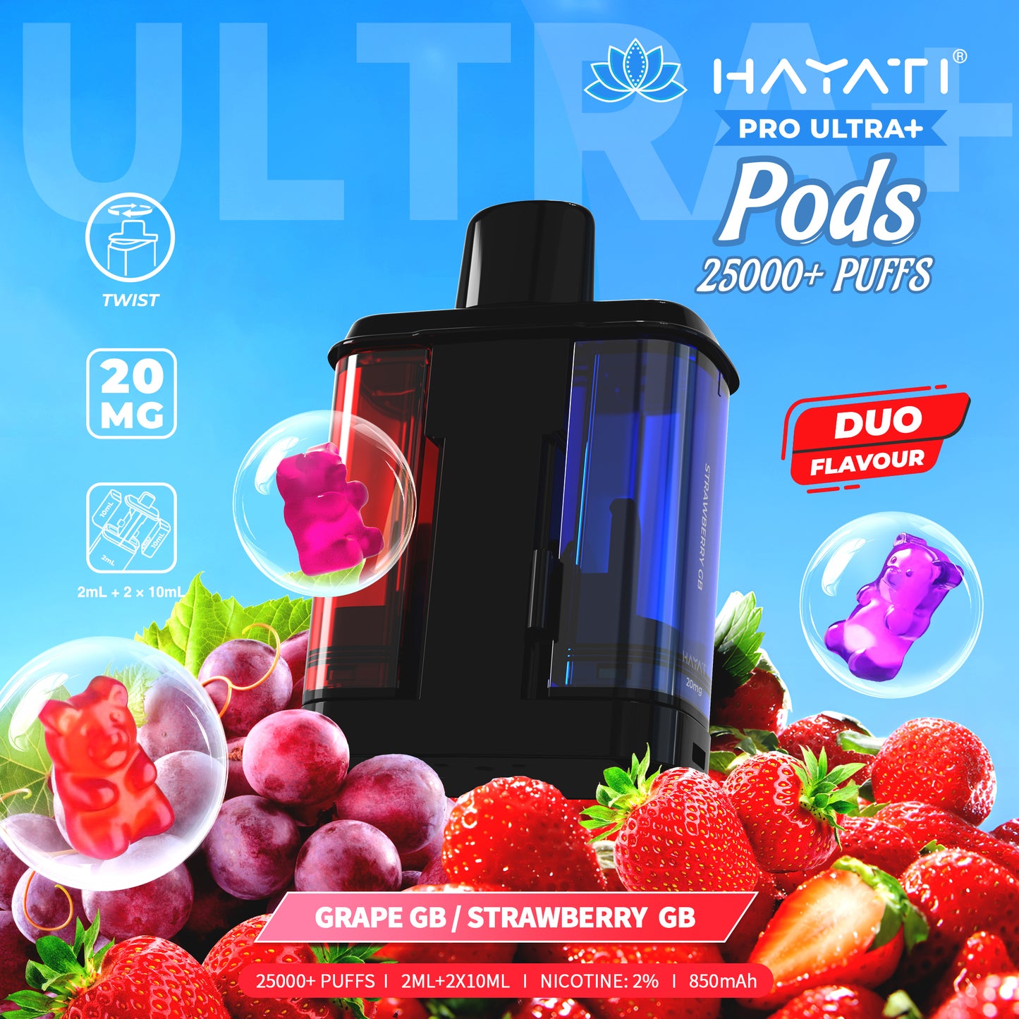 HAYATI PRO ULTRA PLUS PODS GRAPE GB / STRAWBERRY GB 25000 Puffs
