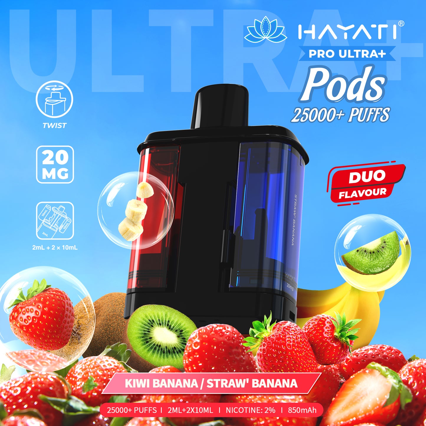 HAYATI PRO ULTRA PLUS PODS KIWI BANANA /STRAW BANANA 25000 Puffs