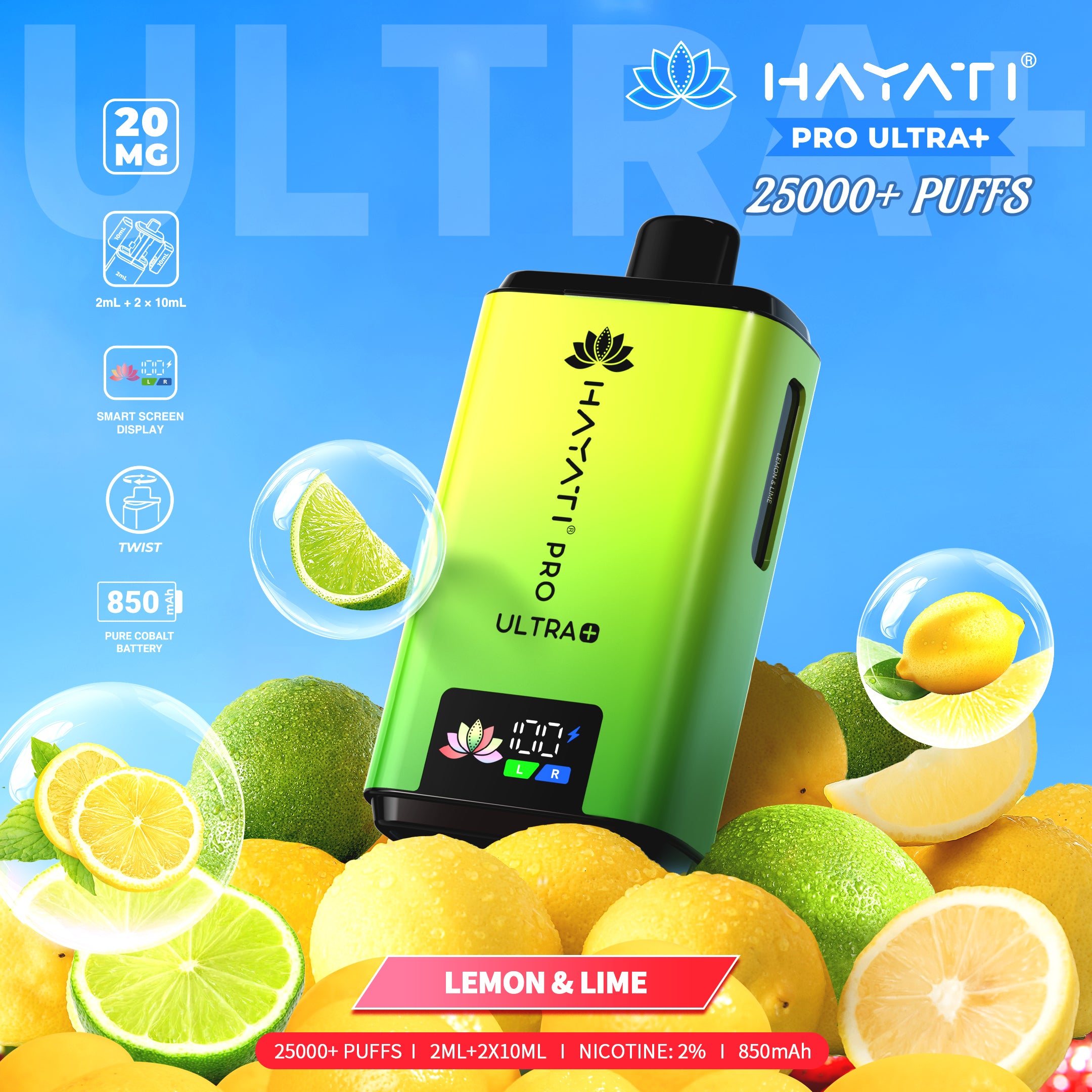 HAYATI PRO ULTRA PLUS KIT LEMON & LIME 25000 Puffs – HAYATI REFILL PODS