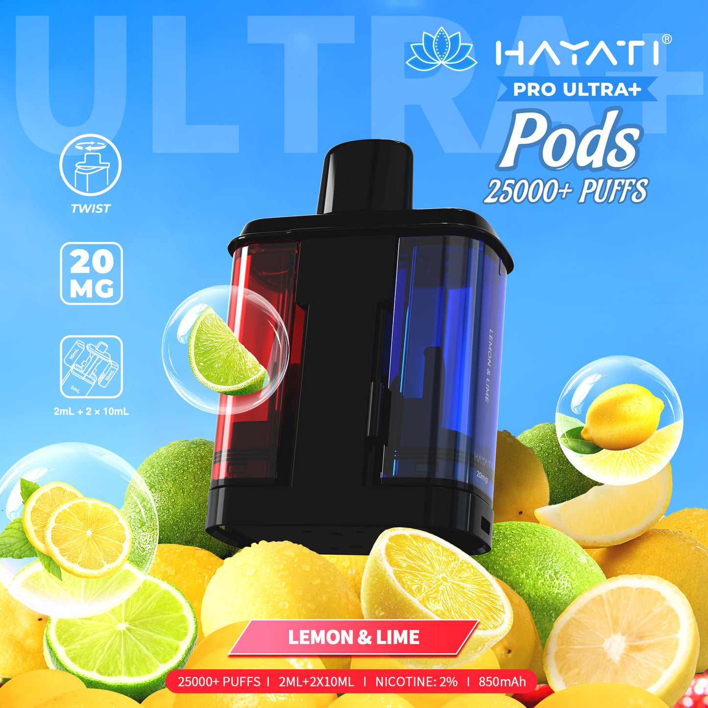 HAYATI PRO ULTRA PLUS PODS LEMON & LIME 25000 Puffs