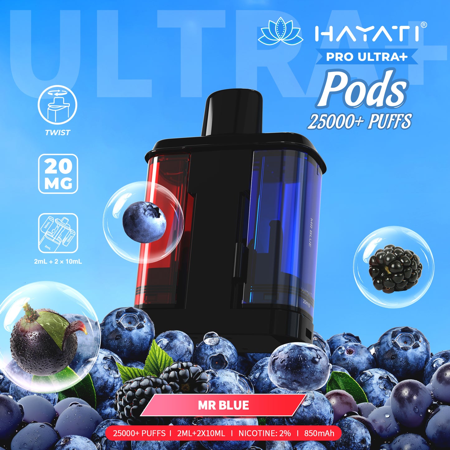 HAYATI PRO ULTRA PLUS PODS MR . BLUE 25000 Puffs