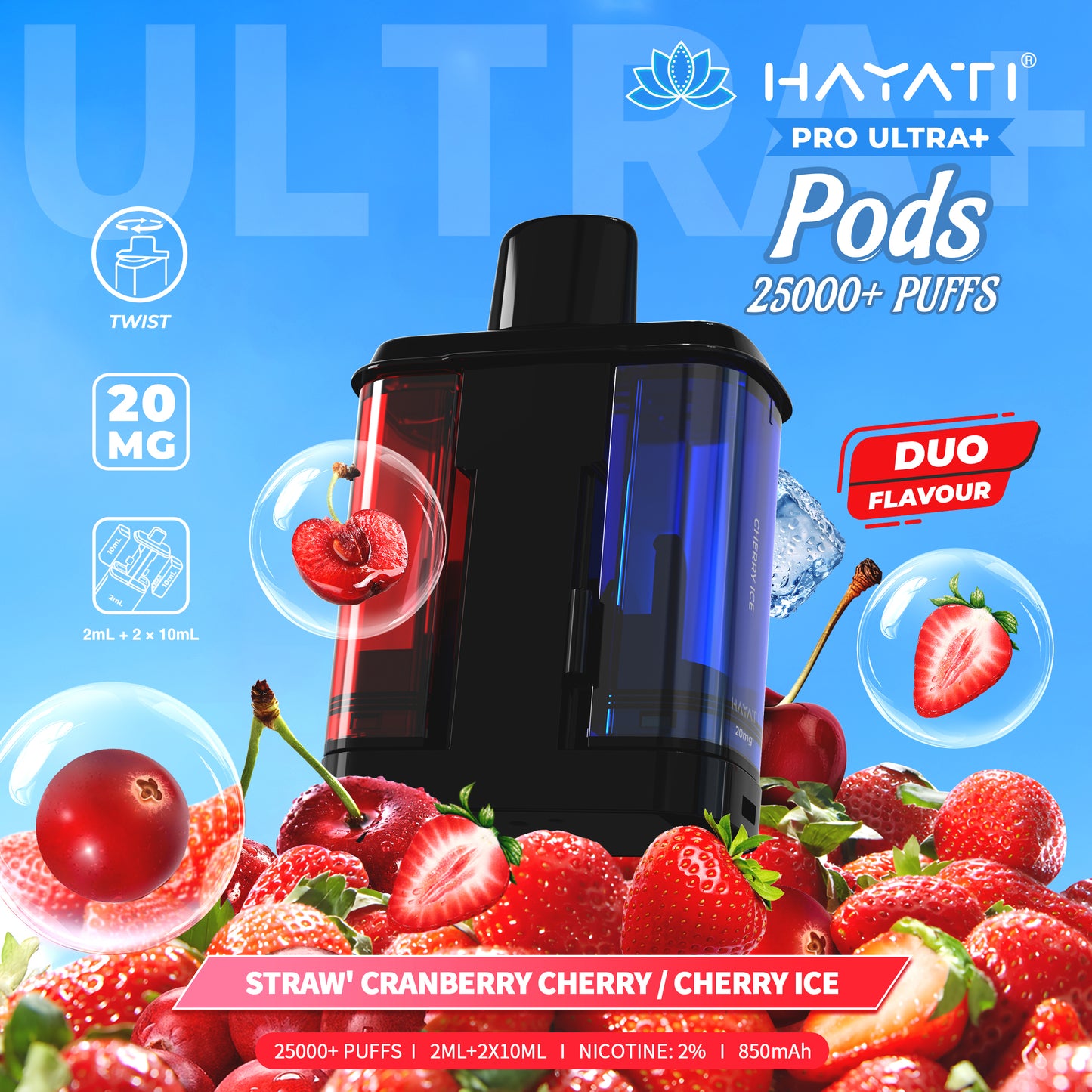 HAYATI PRO ULTRA PLUS PODS STRAW'CRANBERRY CHERRY / CHERRY ICE 25000 Puffs