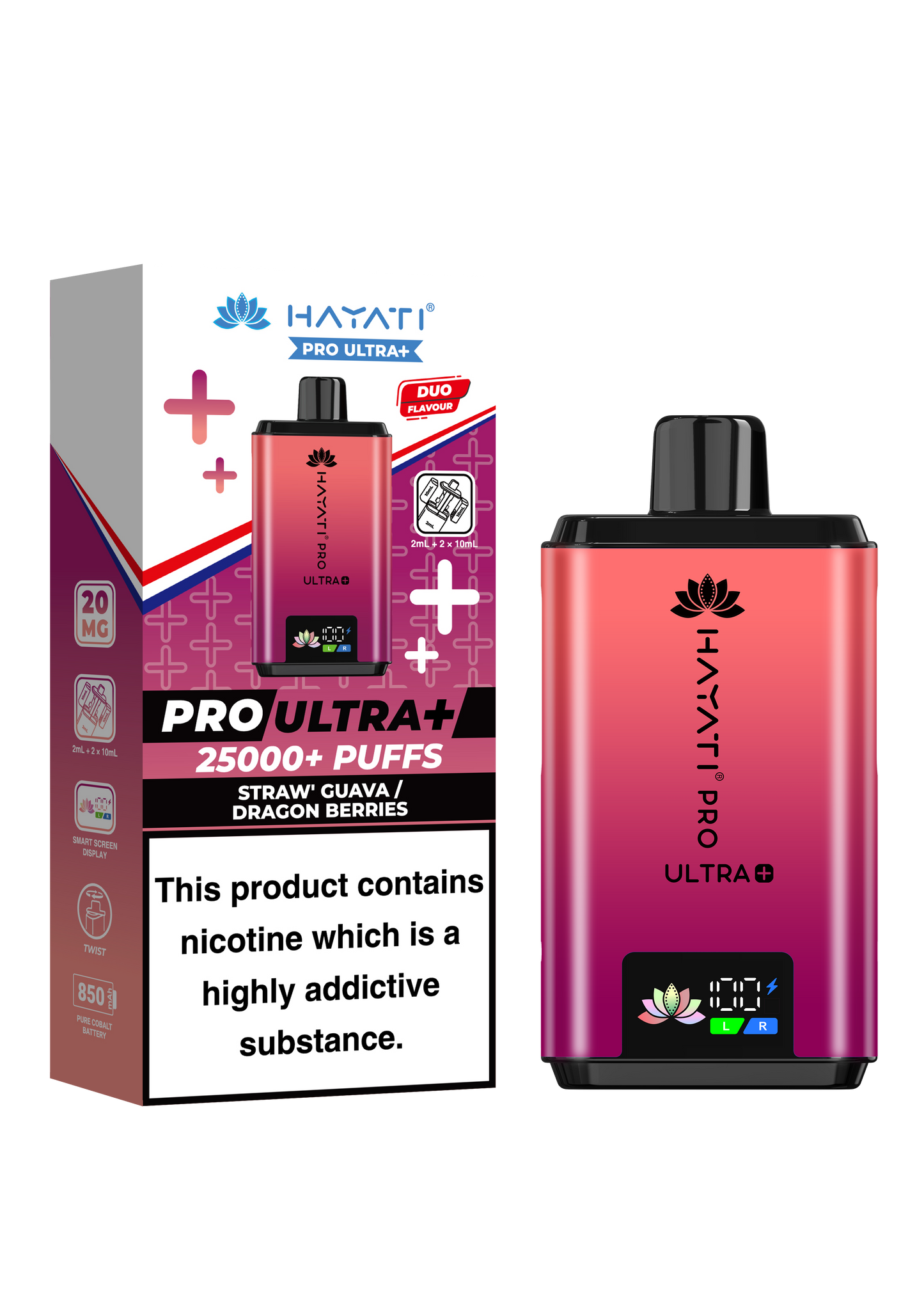 HAYATI PRO ULTRA PLUS KIT STRAW'GUAVA / DRAGON BERRIES 25000 Puffs