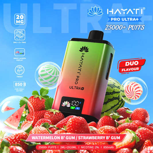 HAYATI PRO ULTRA PLUS KIT WATERMELON B'GUM / STRAWBERRY B'GUM 25000 Puffs