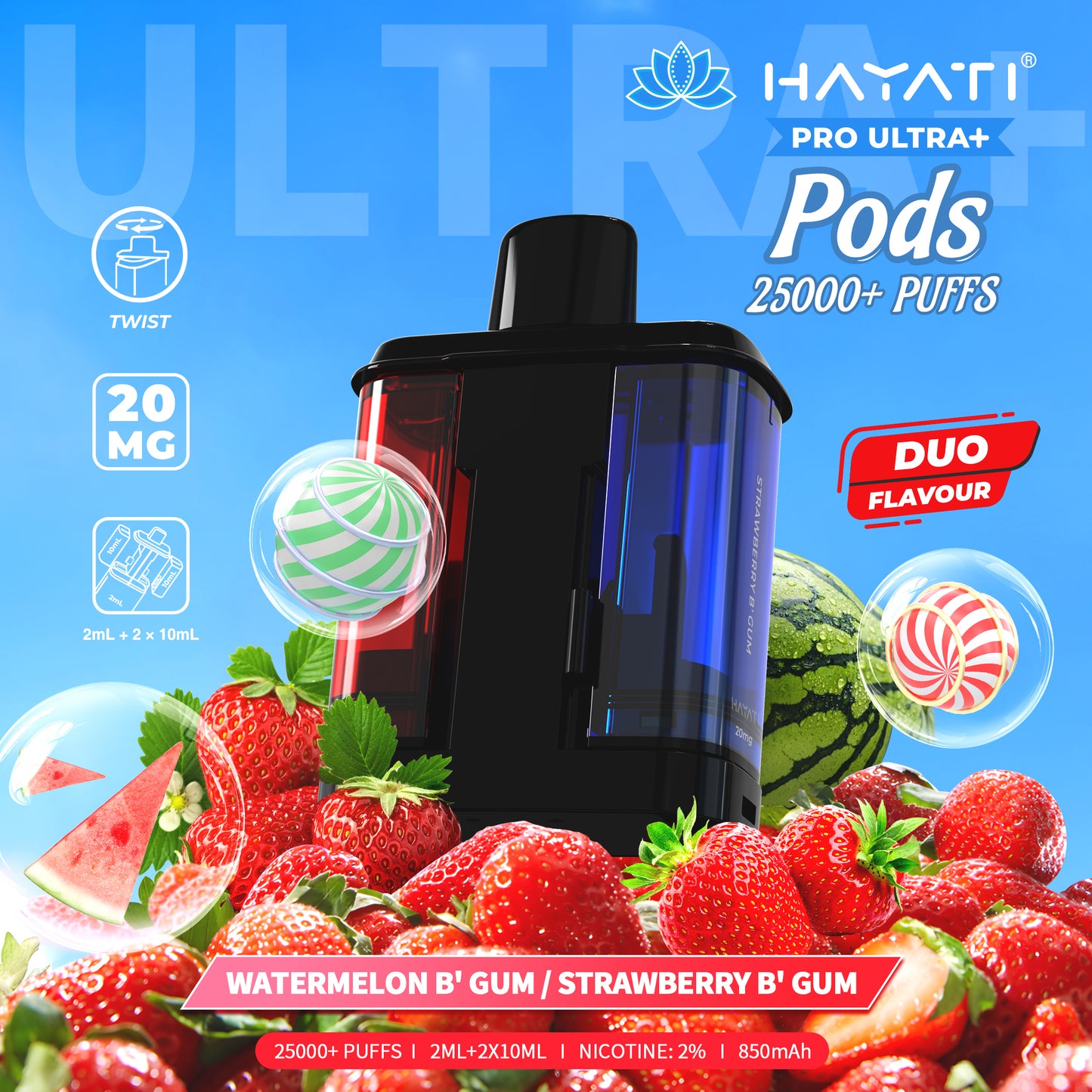 HAYATI PRO ULTRA PLUS PODS WATERMELON B'GUM / STRAWBERRY B'GUM 25000 Puffs