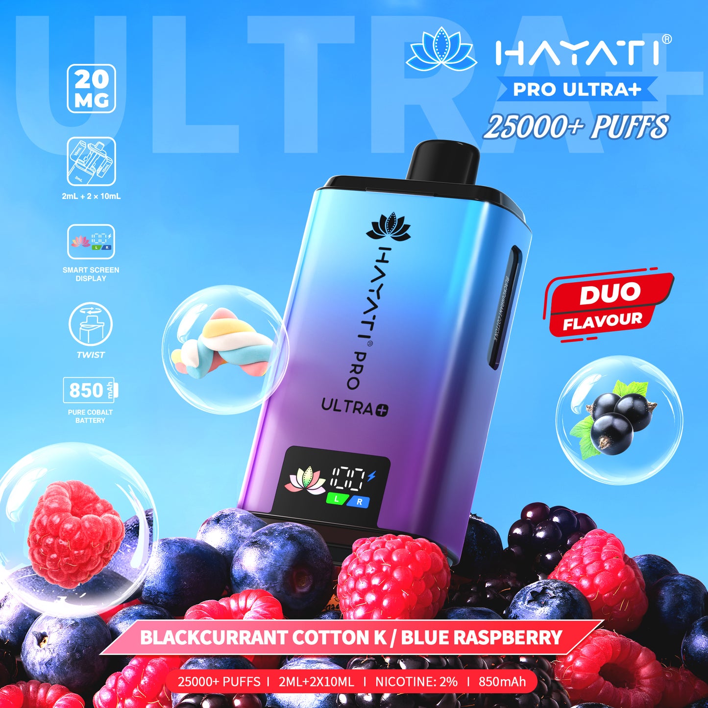 HAYATI PRO ULTRA PLUS KIT BLACKCURRANT COTTON K / BLUE RASPBERRY 25000 Puffs