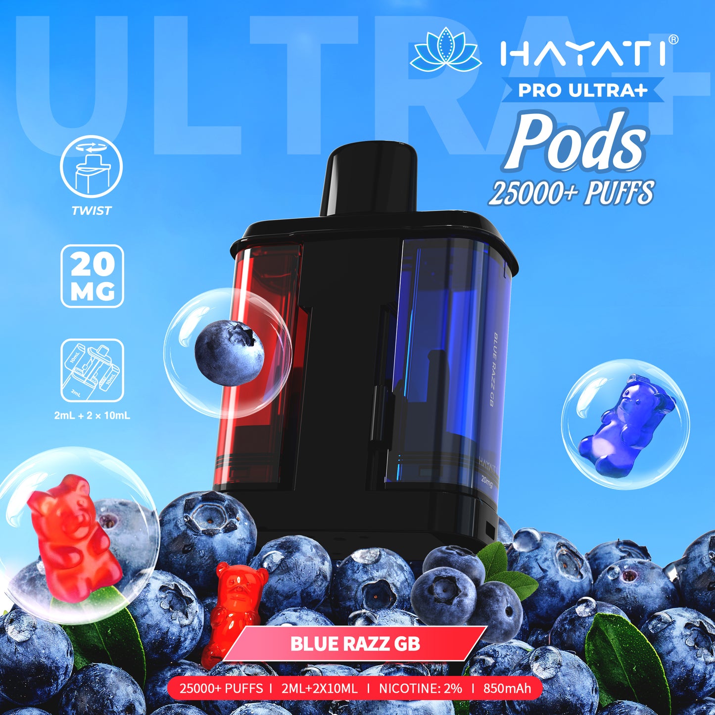 HAYATI PRO ULTRA PLUS PODS BLUE RAZZ GB 25000 Puffs