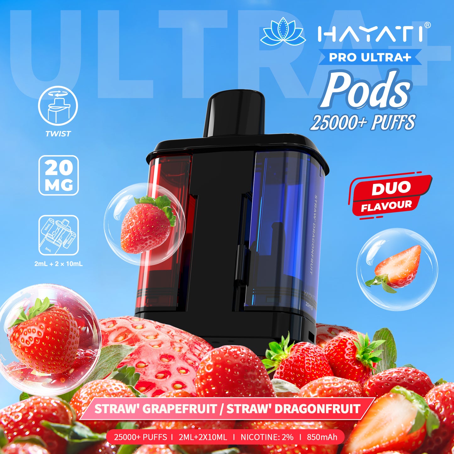 HAYATI PRO ULTRA PLUS PODS STRAW'GRAPEFRUIT / STRAW'DRAFONFRUIT 25000 Puffs