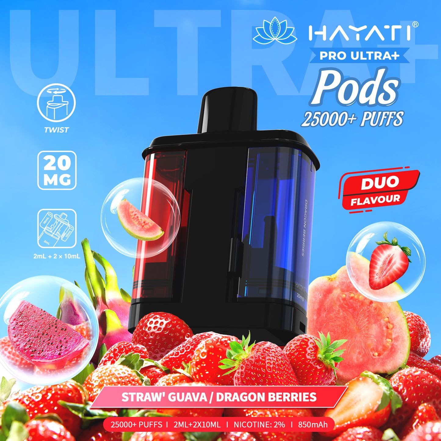 HAYATI PRO ULTRA PLUS PODS STRAW'GUAVA / DRAGON BERRIES 25000 Puffs