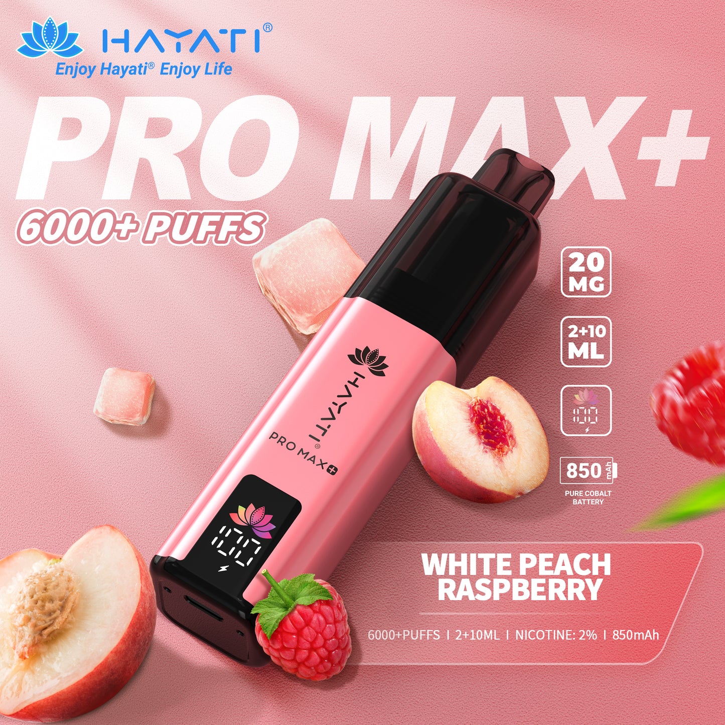 HAYATI PRO MAX PLUS KIT WHITE PEACH RASPBERRY 6000+Puffs
