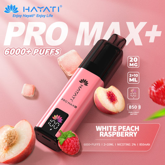 HAYATI PRO MAX PLUS KIT WHITE PEACH RASPBERRY 6000+Puffs